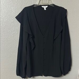 Nine West Black Ruffled Long Sleeve Blouse